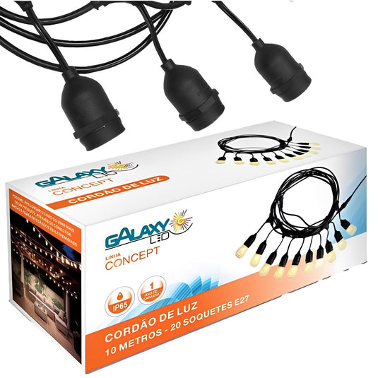 Cordão de Luz 20xE27 Preto 10M IP65 Galaxy