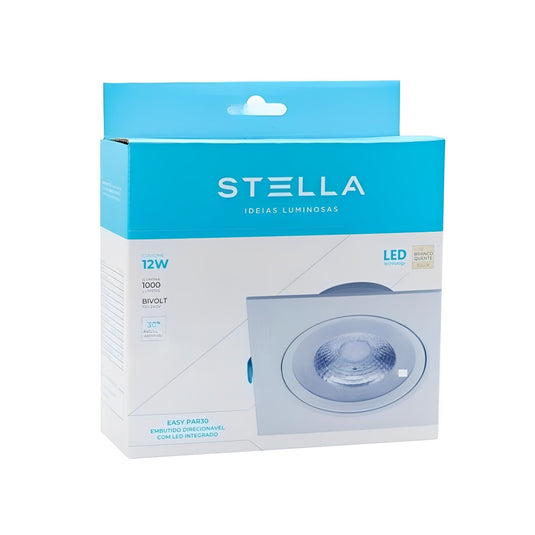 Embutido LED Easy Evo PAR30 12W Quadrado Direcionável Branco 3000K Quente Stella